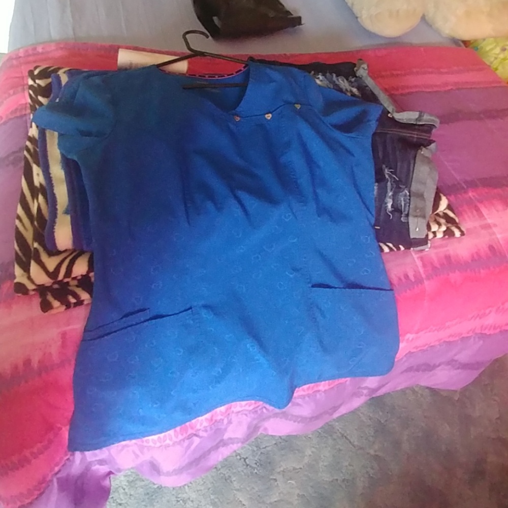 HeartSoul Royal Blue Scrub Top with Hearts